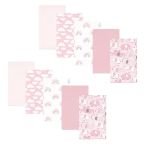 Hudson Baby Cotton Flannel Burp Cloths, Girl New Elephant 10-Pack