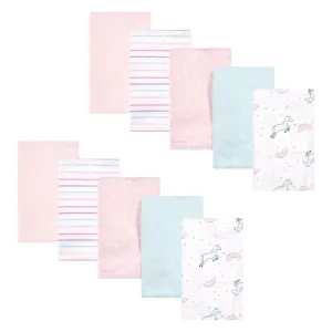 Hudson Baby Cotton Flannel Burp Cloths, Glitter Unicorn