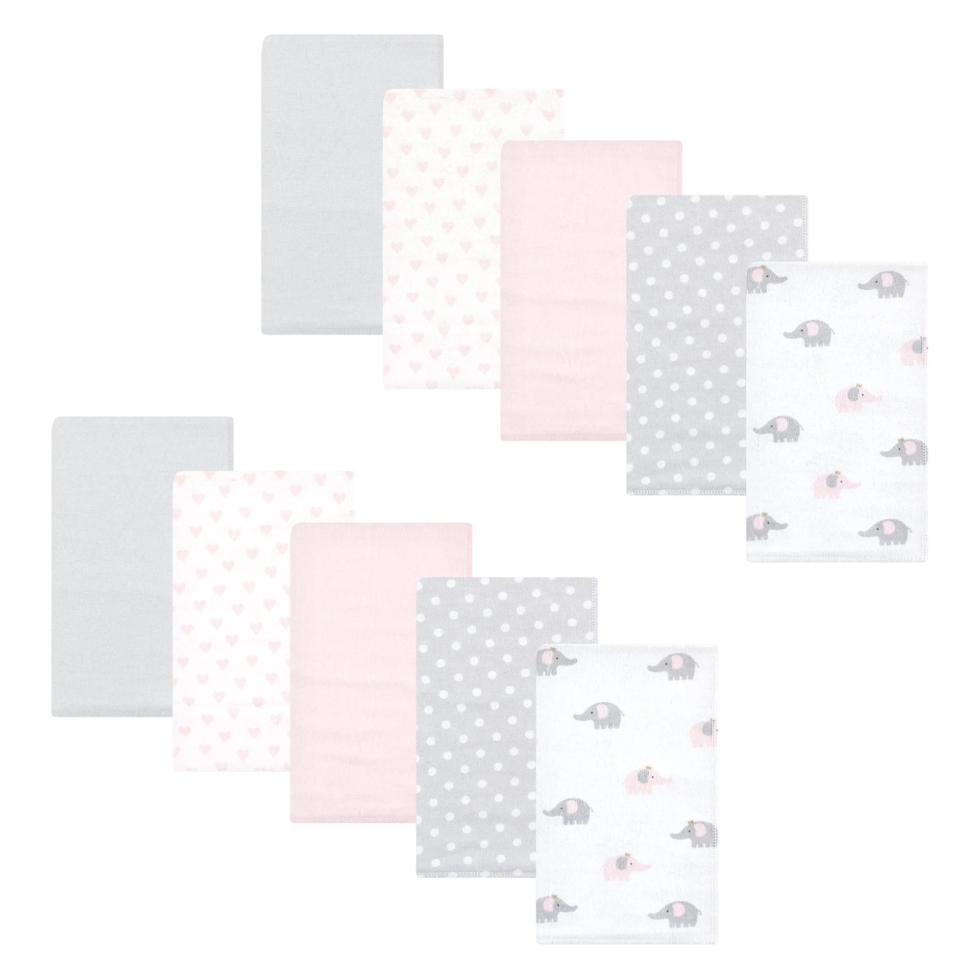 Hudson Baby Cotton Flannel Burp Cloths, Pink Gray Elephant