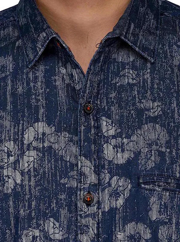 JadeBlue Navy Blue Printed Slim Fit Casual Shirt | JadeBlue