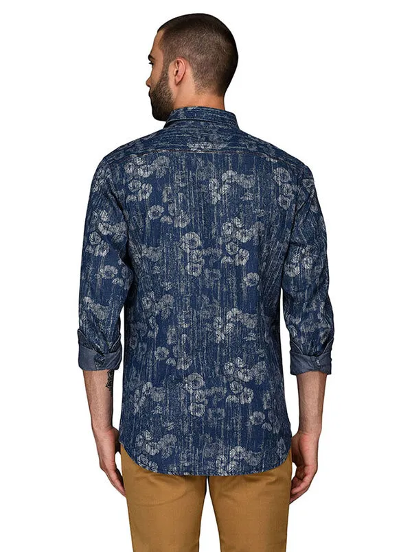 JadeBlue Navy Blue Printed Slim Fit Casual Shirt | JadeBlue