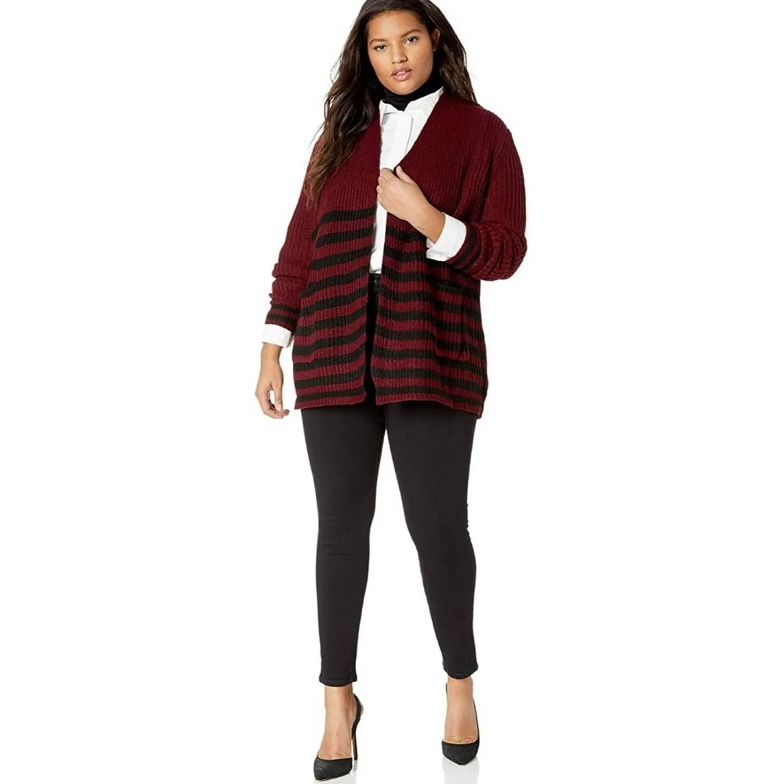 Jason Maxwell Striped Cardigan Deep Wine