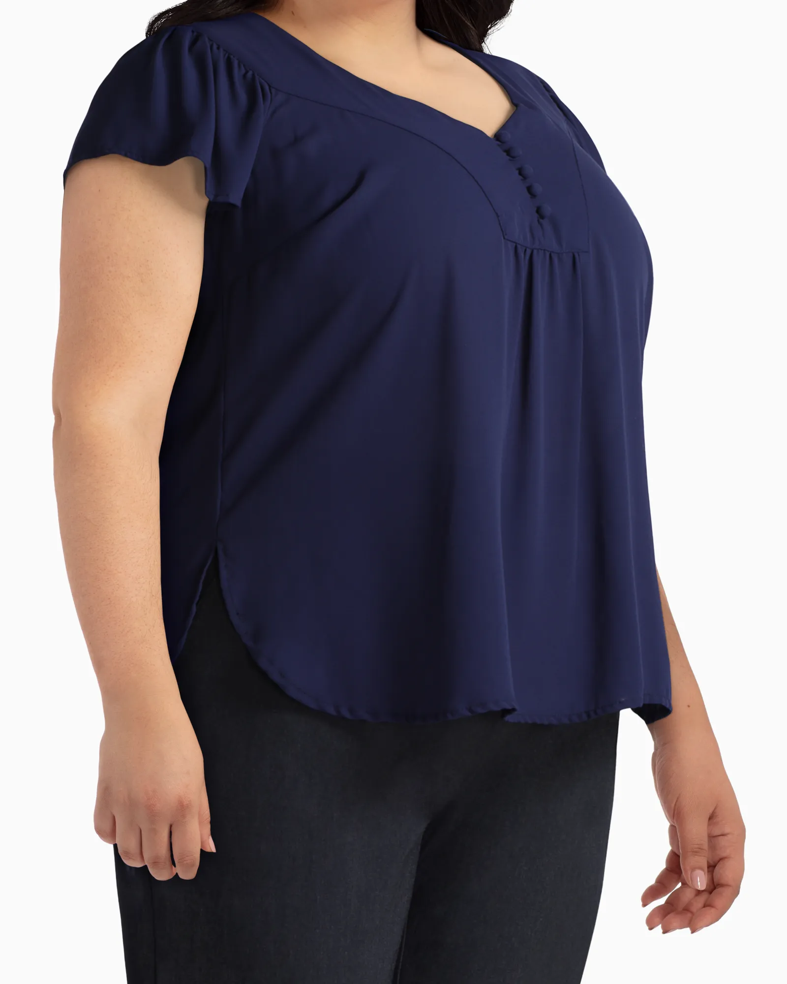 Josephine Flutter Sleeve Blouse | Navy