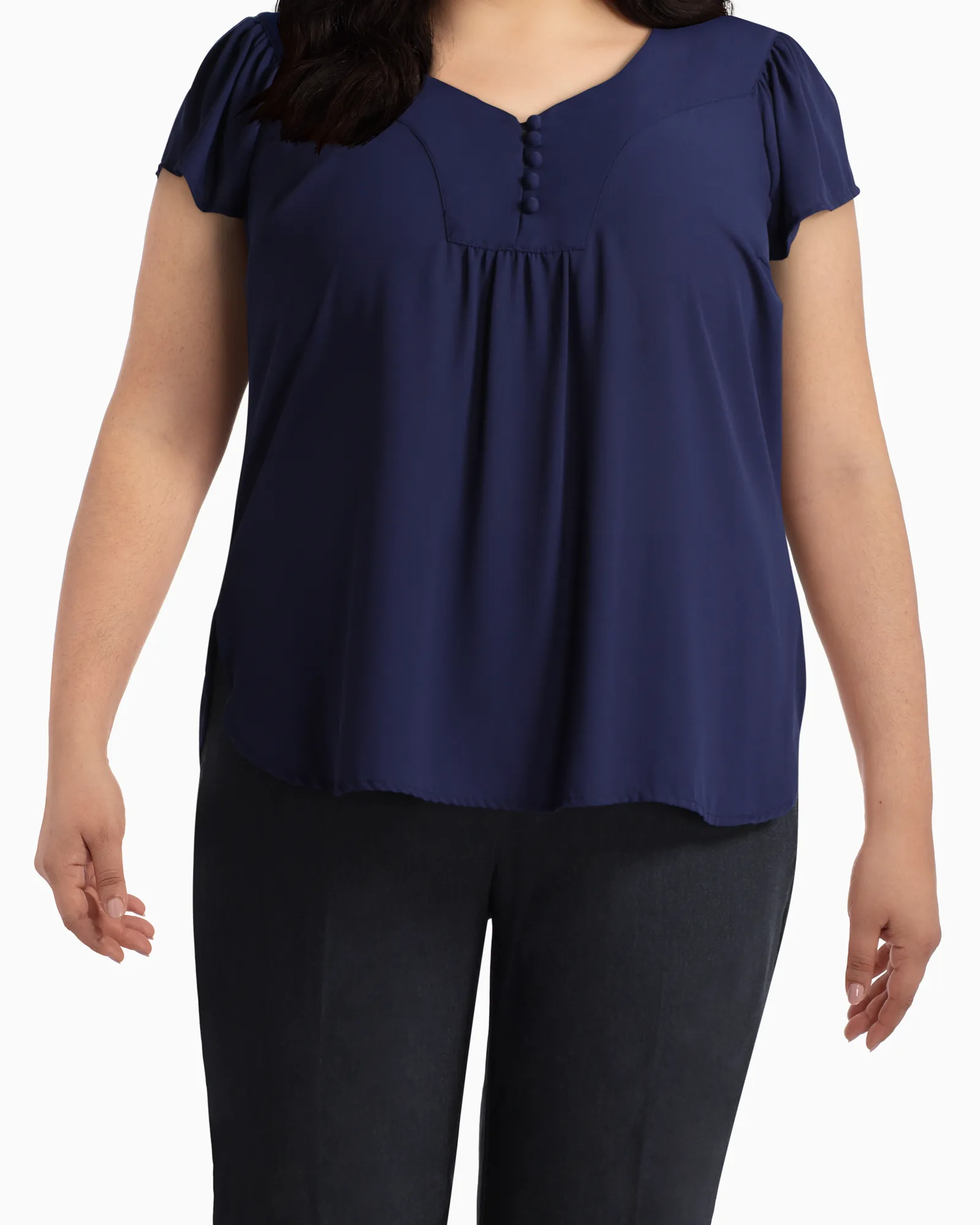 Josephine Flutter Sleeve Blouse | Navy