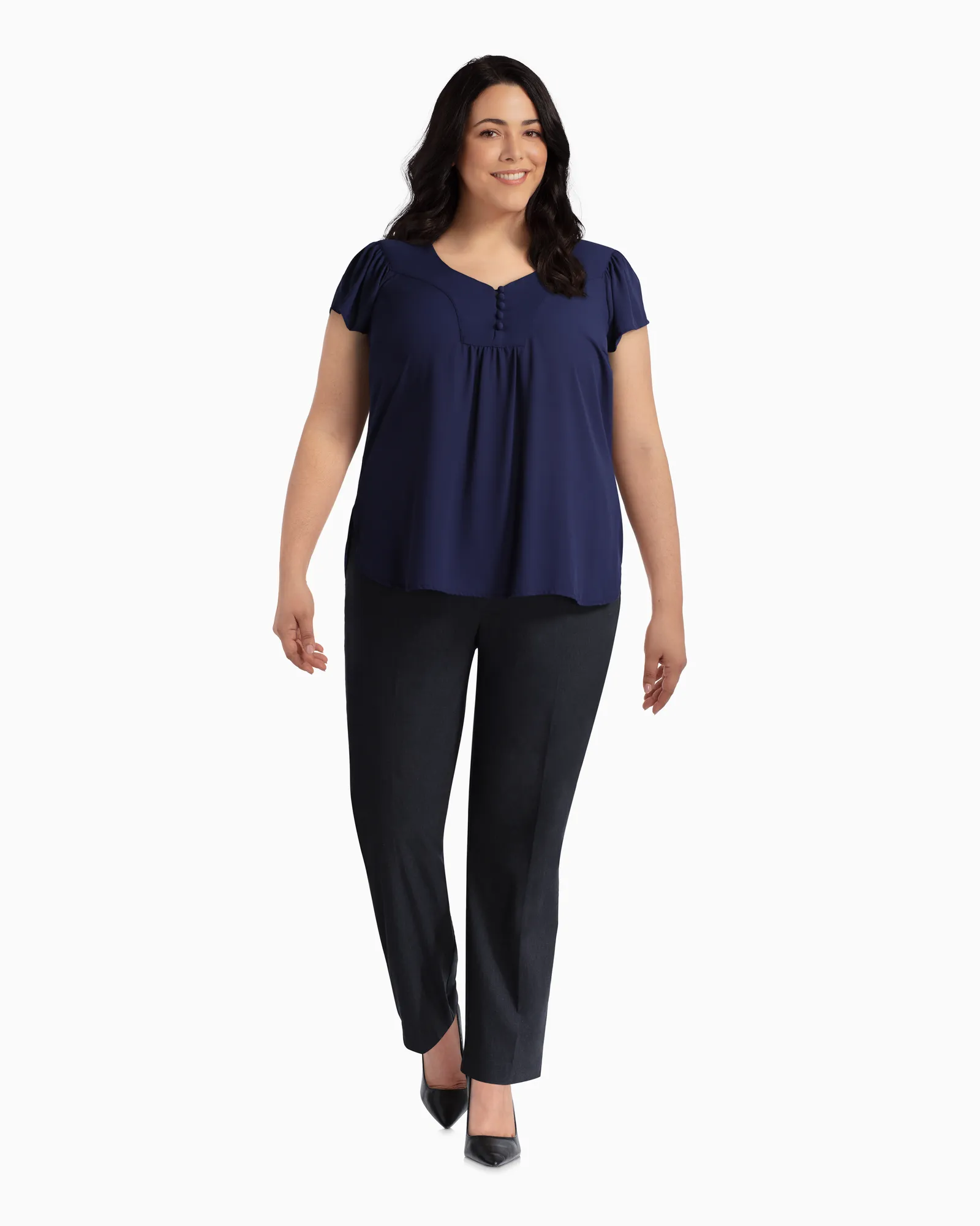 Josephine Flutter Sleeve Blouse | Navy