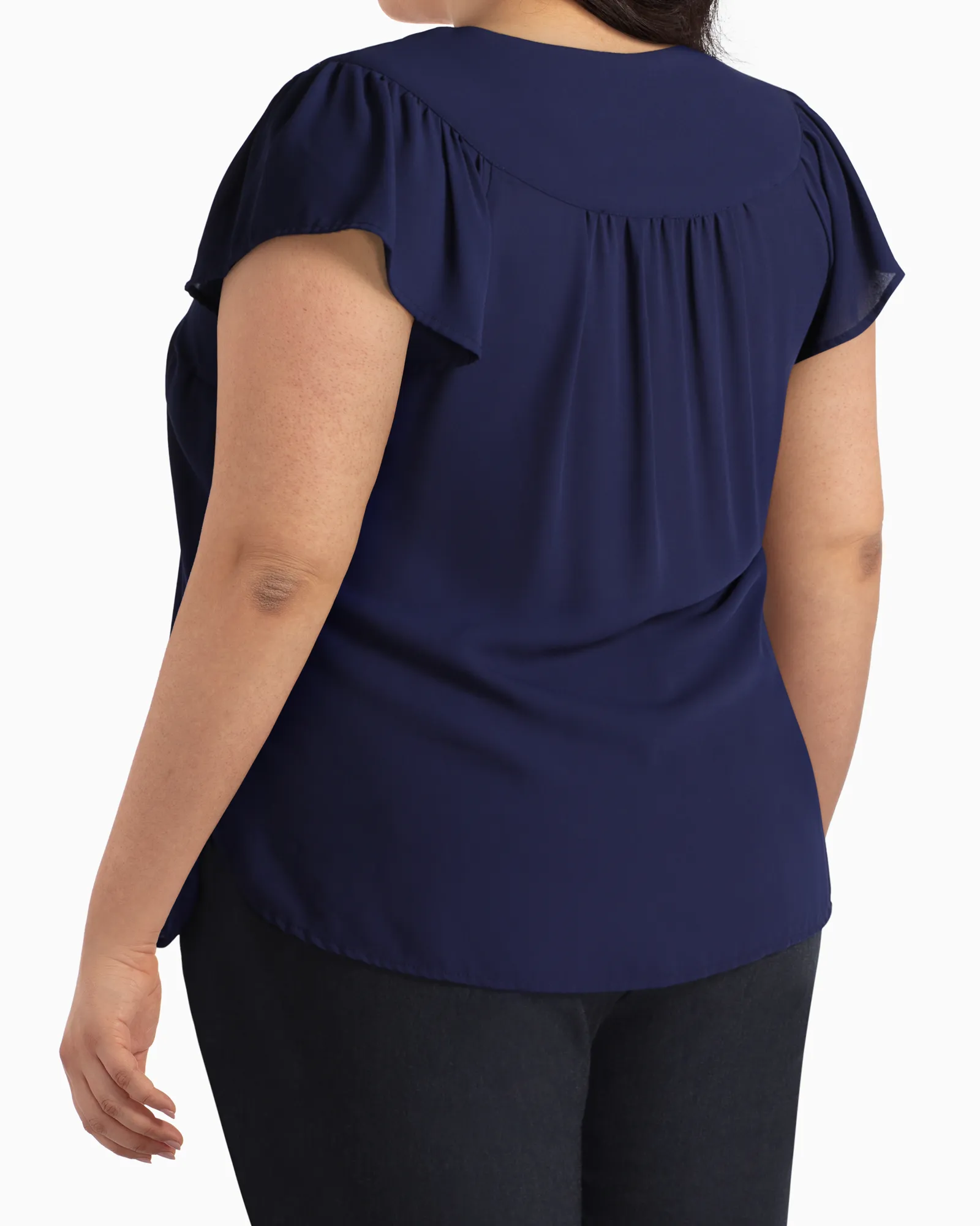 Josephine Flutter Sleeve Blouse | Navy