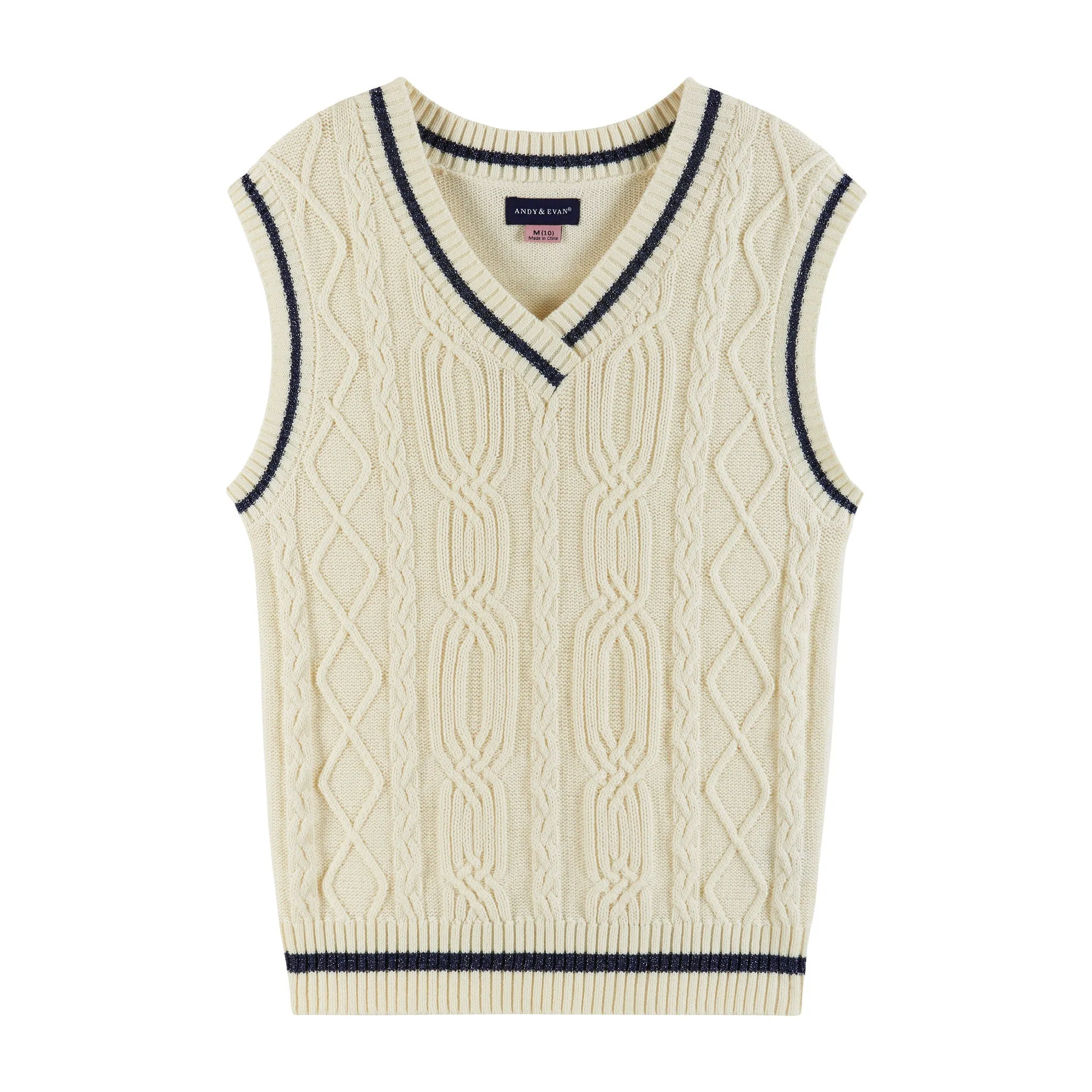 Kids (7-14) Oversized Cable Knit Sweater Vest | Cream