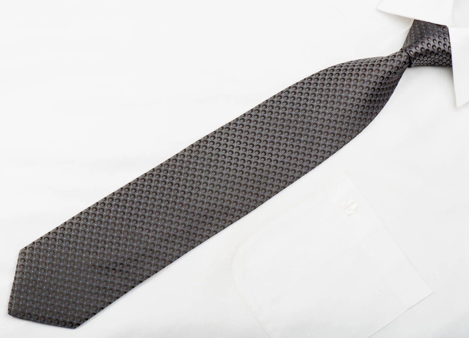 Lanvin Men's Silk Tie Black & Blue Dots On Dark Gray Silk
