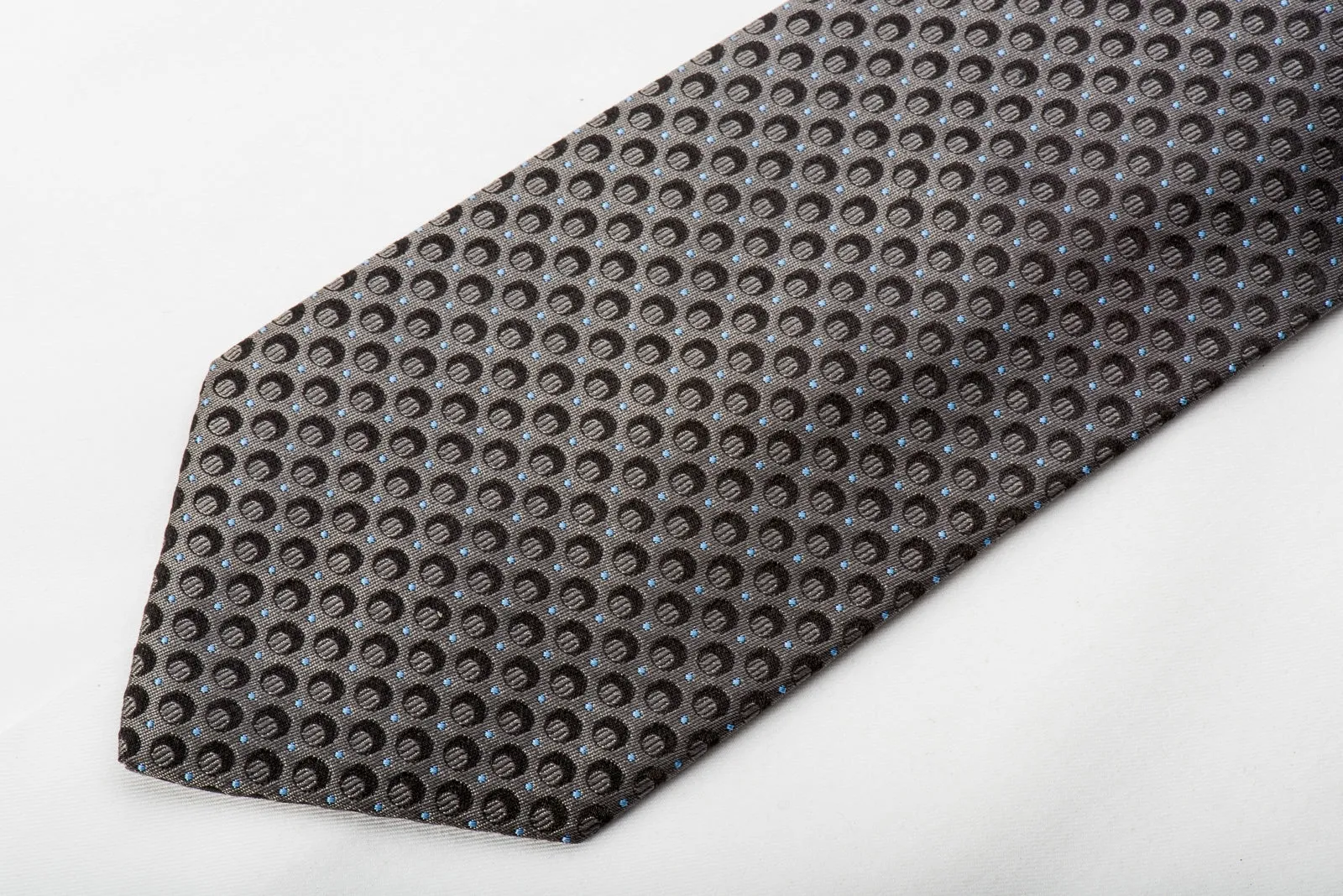 Lanvin Men's Silk Tie Black & Blue Dots On Dark Gray Silk