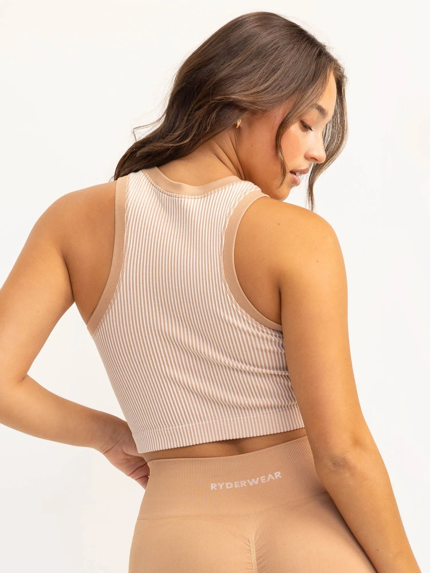 Lift 2.0 Rib Seamless Tank - Tan/White