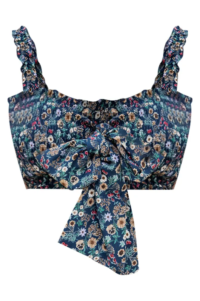 Made You My World Navy Multi Color Printed Smocked Cropped Tank FINAL SALE