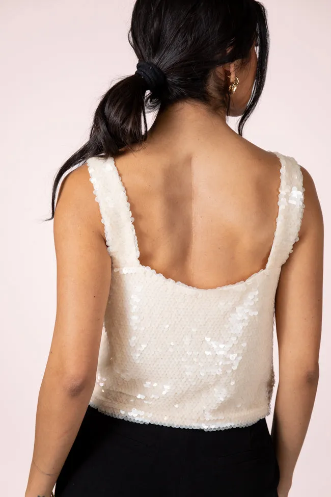 Make It Shine Ivory Bow Detail Sequin Tank FINAL SALE
