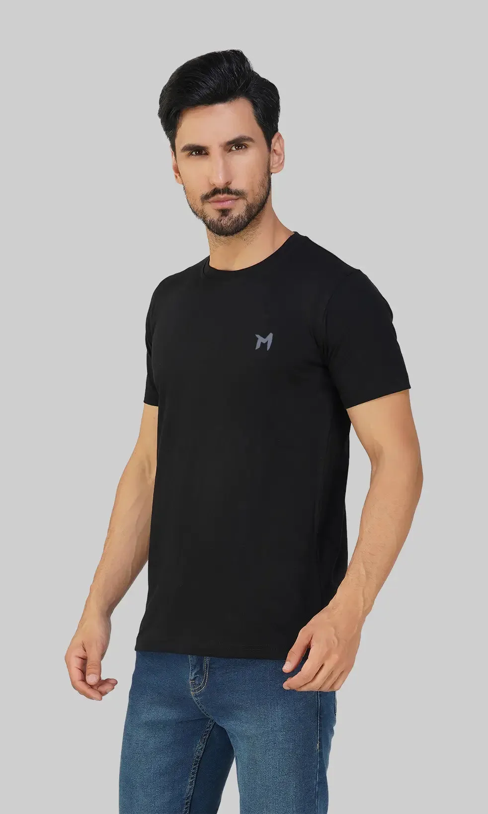 Mebadass Cotton Men's Basic Solid Halfsleeves T-shirts - Black