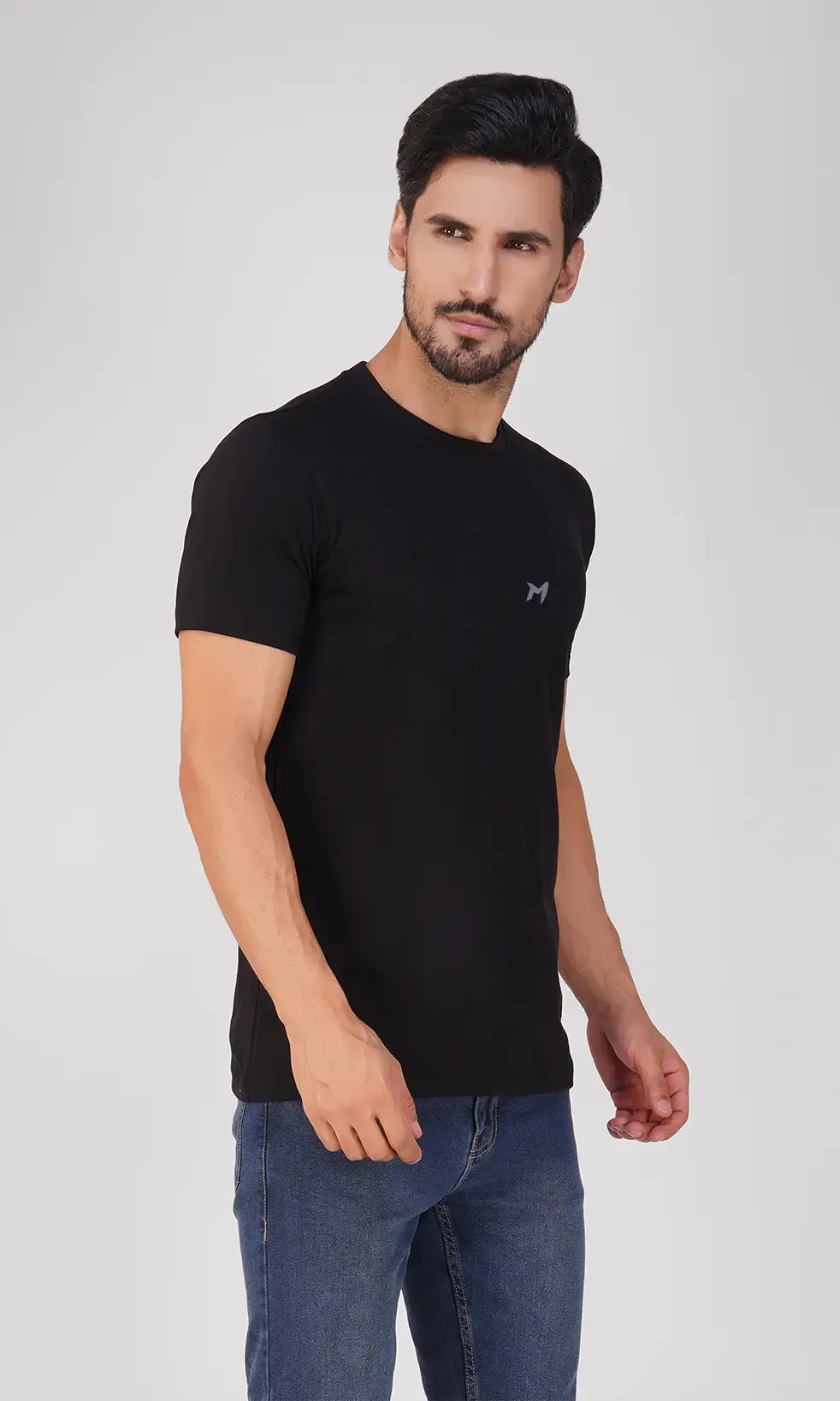 Mebadass Cotton Men's Basic Solid Halfsleeves T-shirts - Black