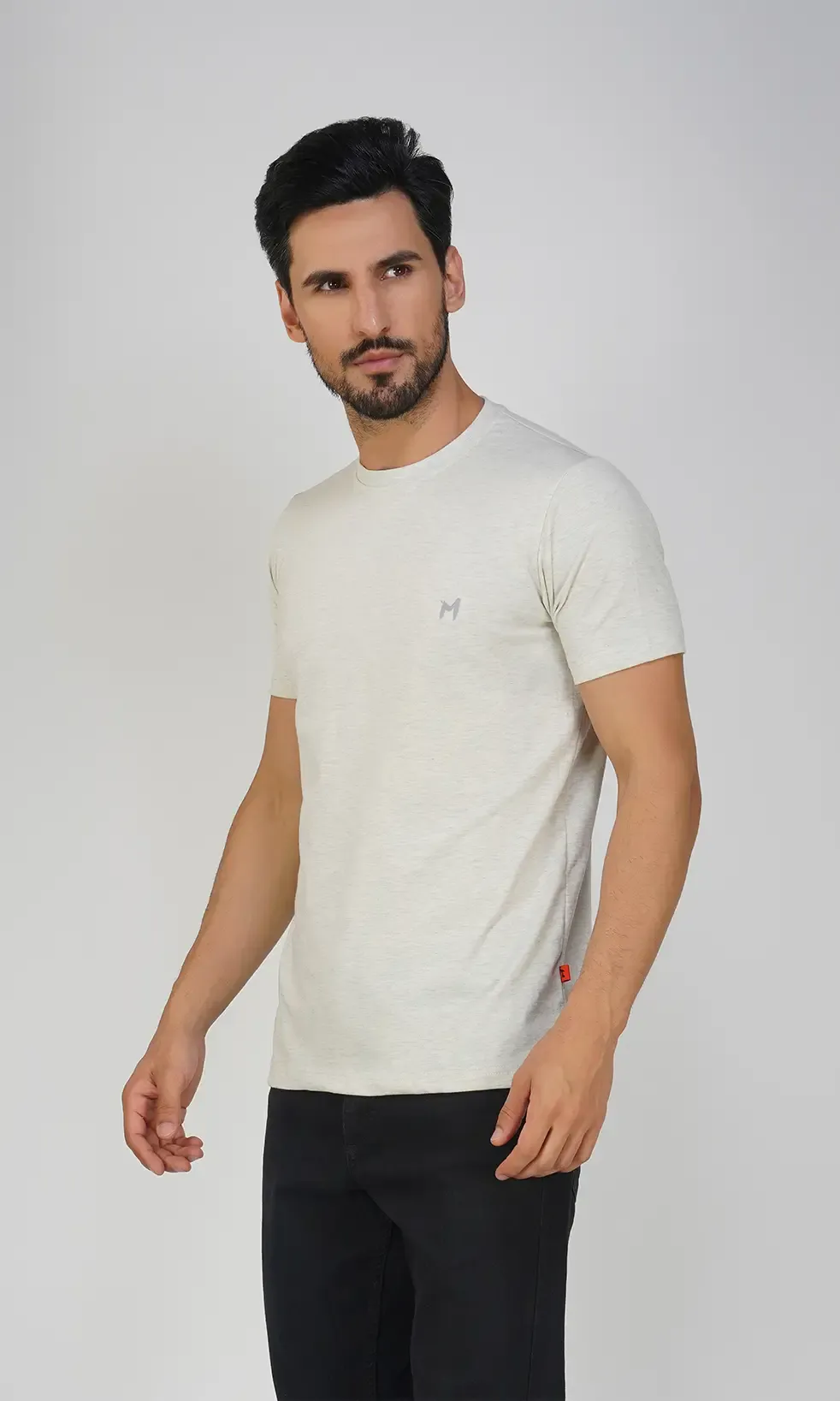 Mebadass Cotton Men's Basic Solid Halfsleeves T-shirts - Light Grey