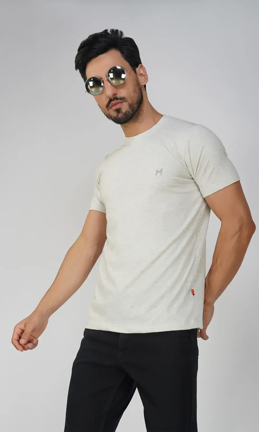 Mebadass Cotton Men's Basic Solid Halfsleeves T-shirts - Light Grey