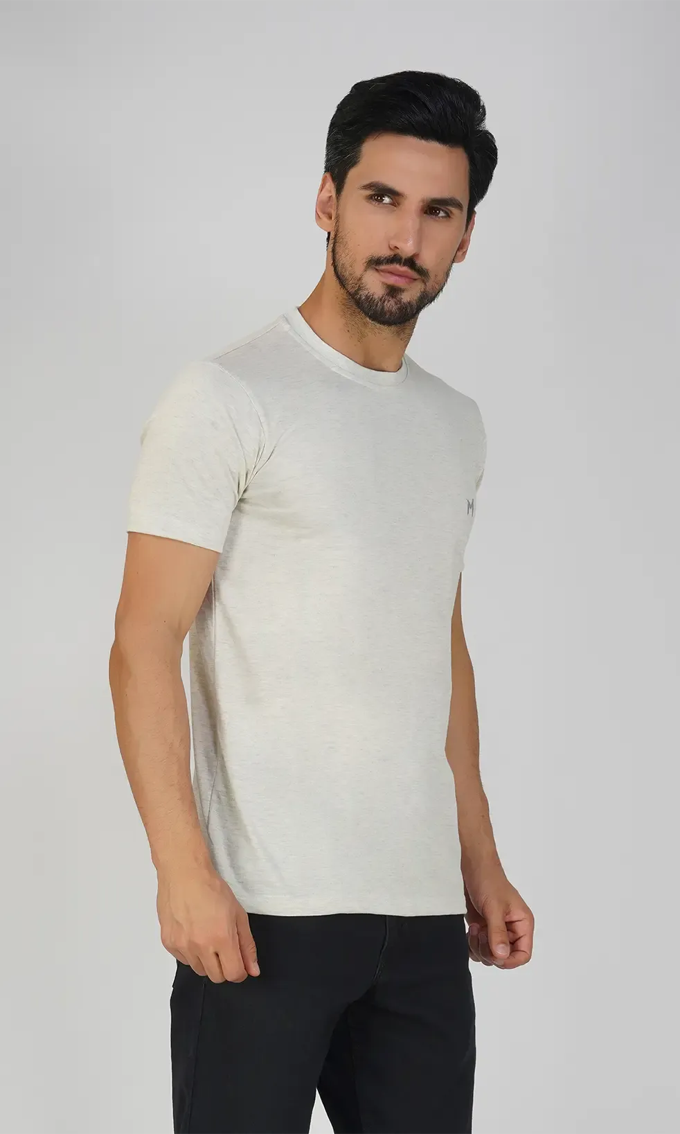 Mebadass Cotton Men's Basic Solid Halfsleeves T-shirts - Light Grey