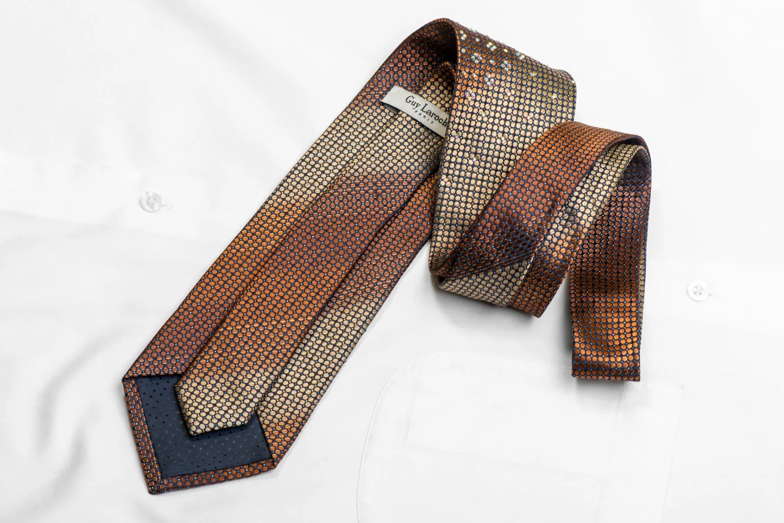 Men's Crystal Rhinestone Necktie Brown Geometric On Navy With Sparkles