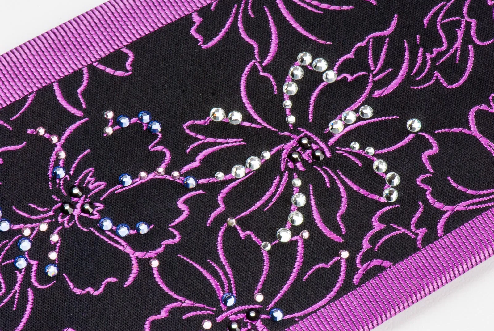 Men's Neck Tie By Roberta di Camerino Purple Floral On Black With Rhinestones