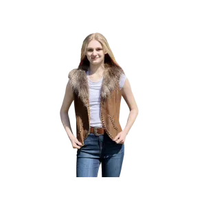 Montana Co Women's Suede With Removable Fur Brown Vest