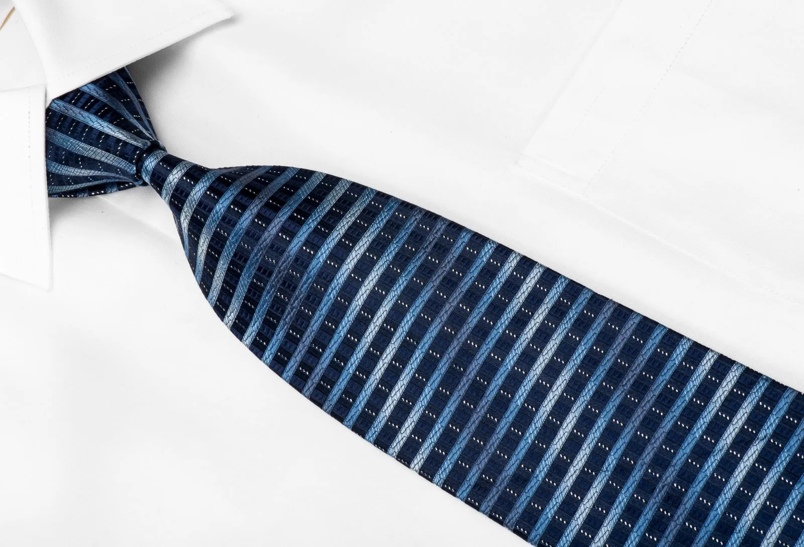 Park Land Men's Silk Tie Horizontal Striped On Blue With Silver Sparkles