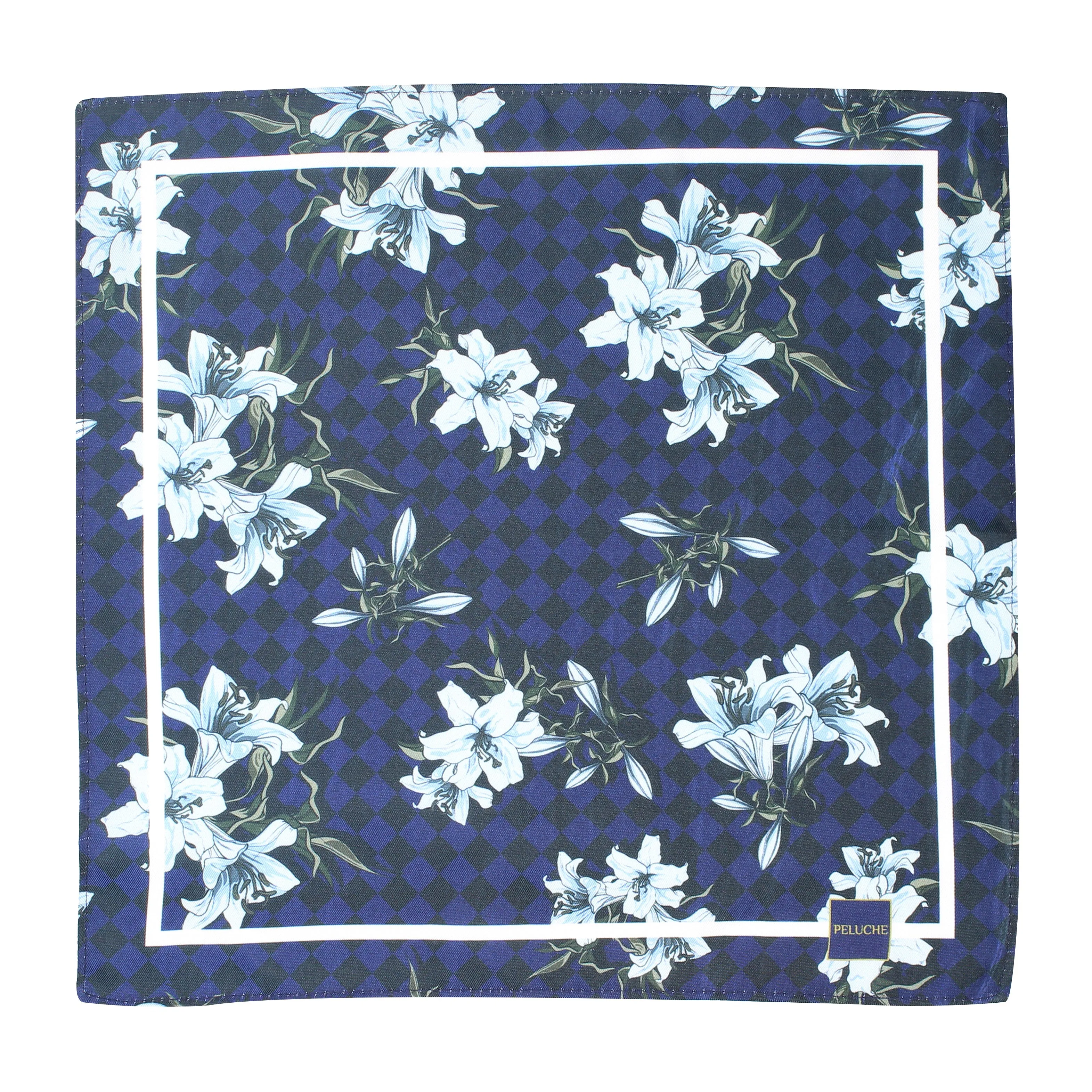 Peluche Checkered With Floral Print Pocket Square For Men