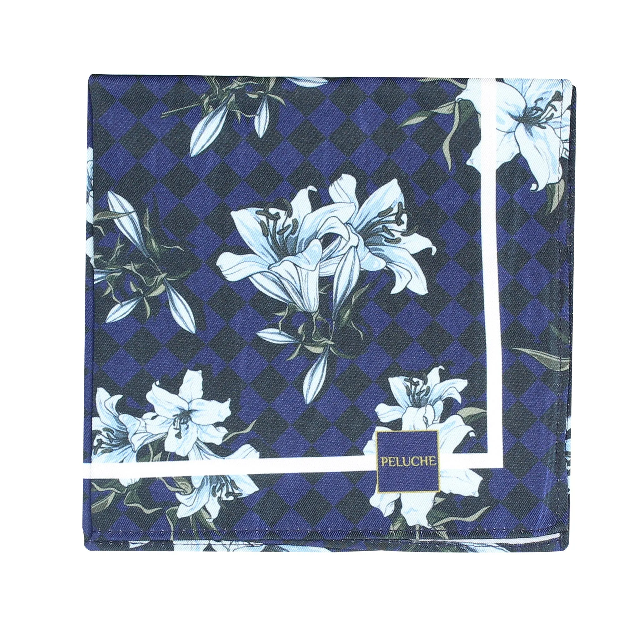 Peluche Checkered With Floral Print Pocket Square For Men