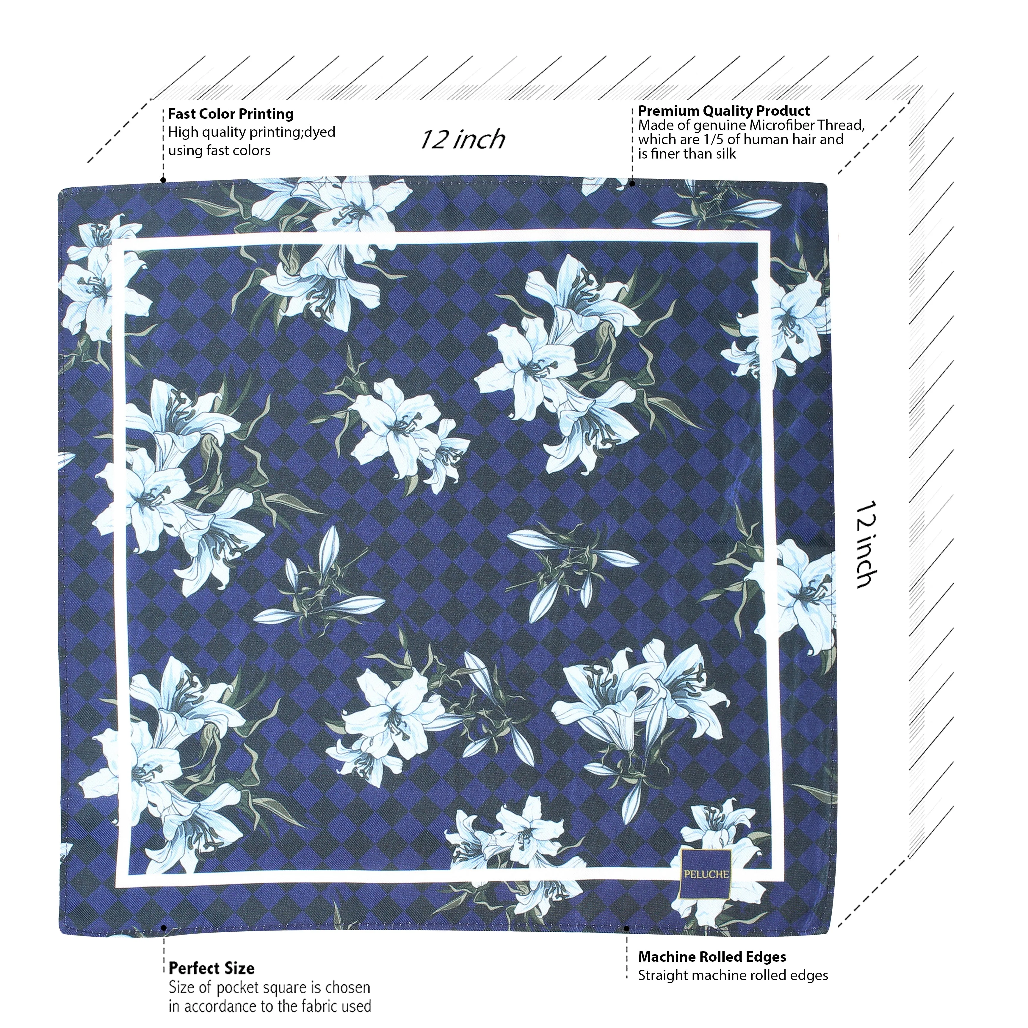 Peluche Checkered With Floral Print Pocket Square For Men