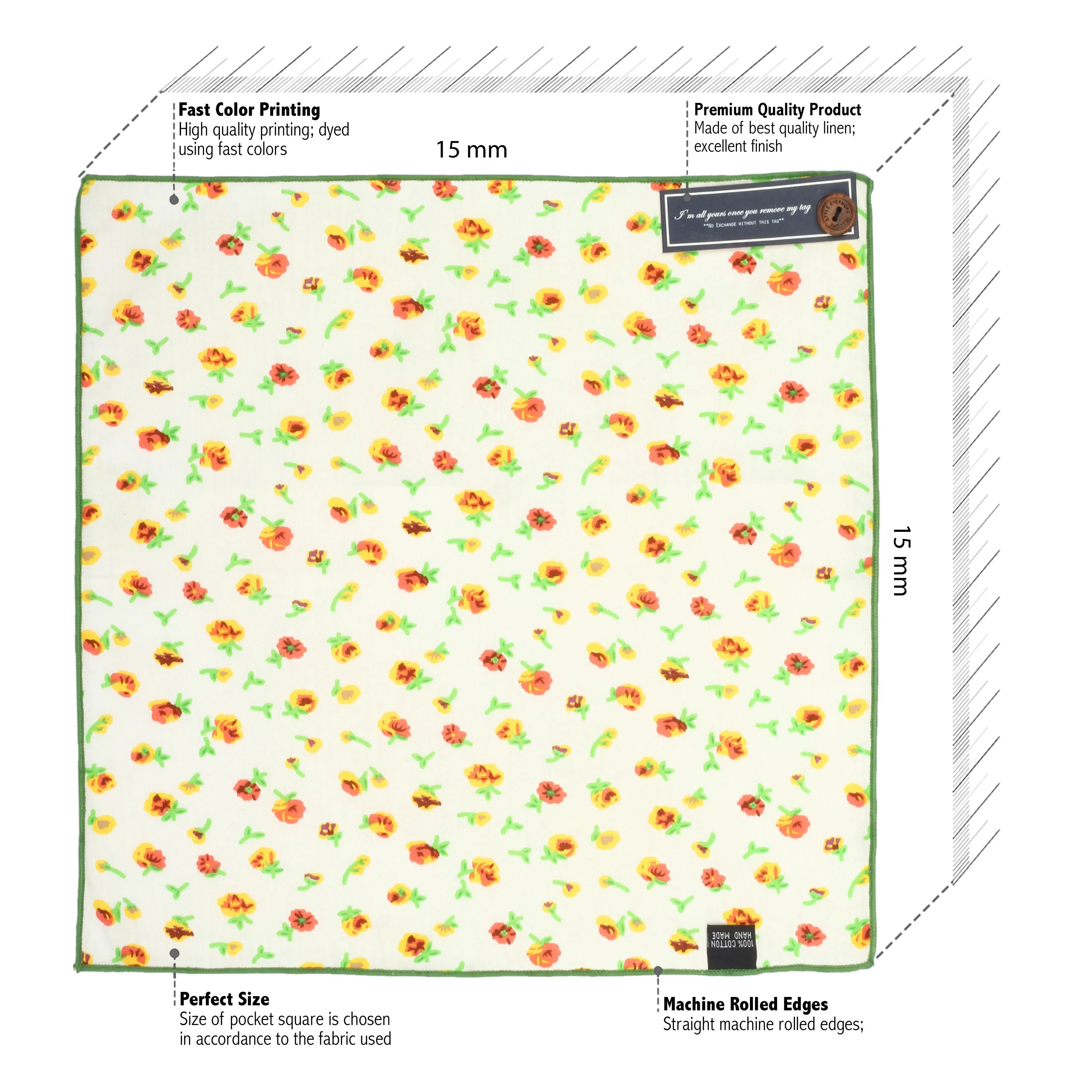 Peluche Tiny Flowers Off White and Yellow Colored Pocket Square for Men
