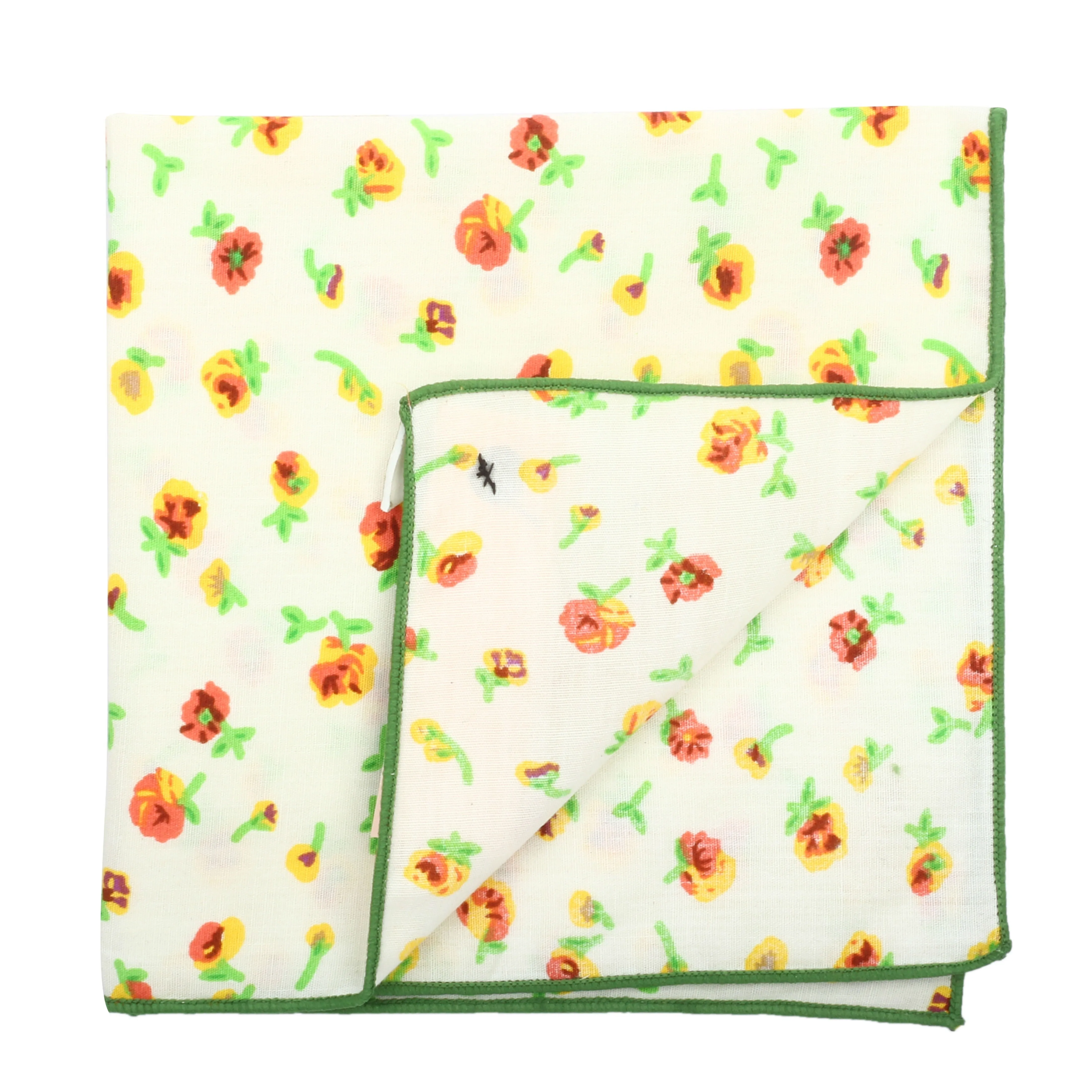 Peluche Tiny Flowers Off White and Yellow Colored Pocket Square for Men