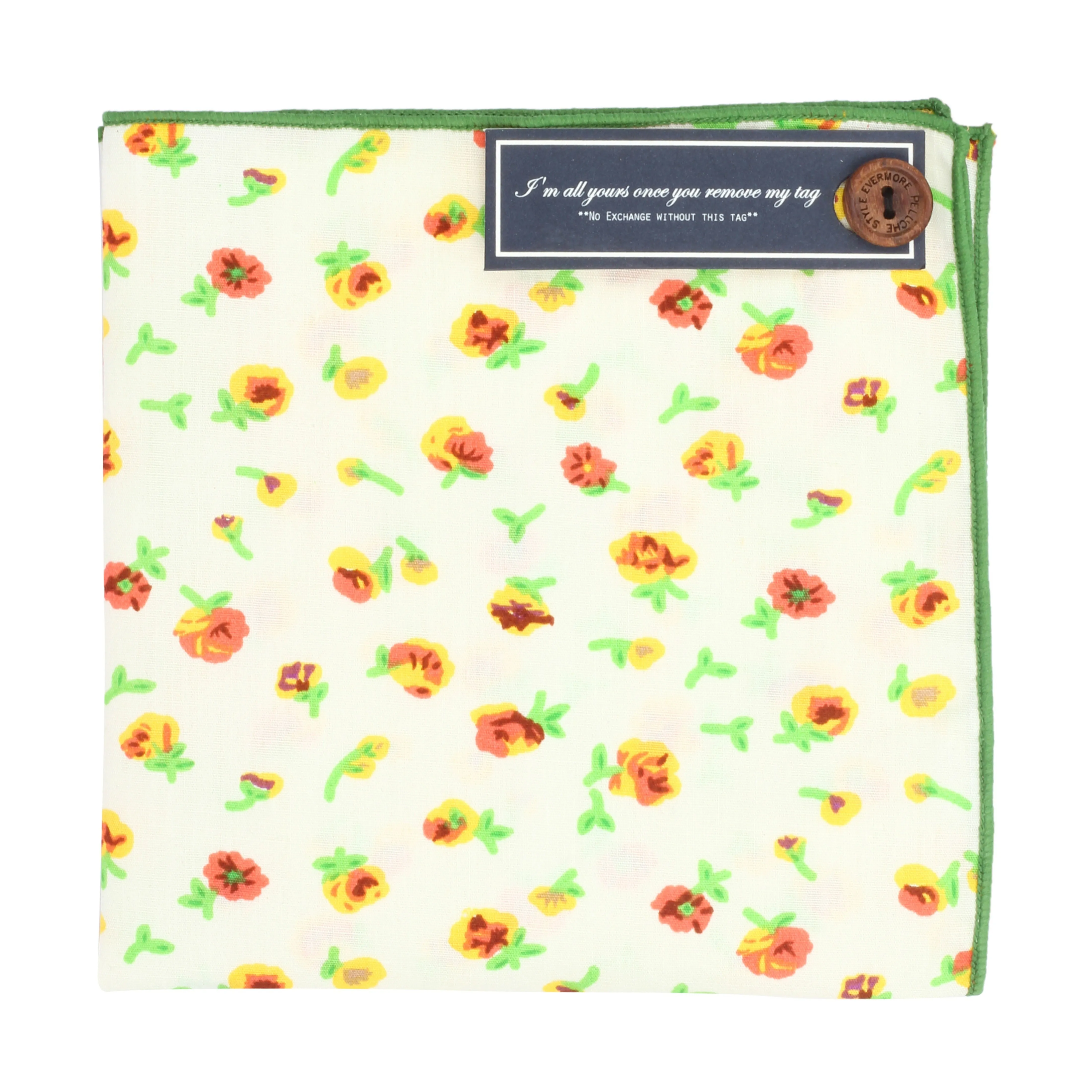 Peluche Tiny Flowers Off White and Yellow Colored Pocket Square for Men