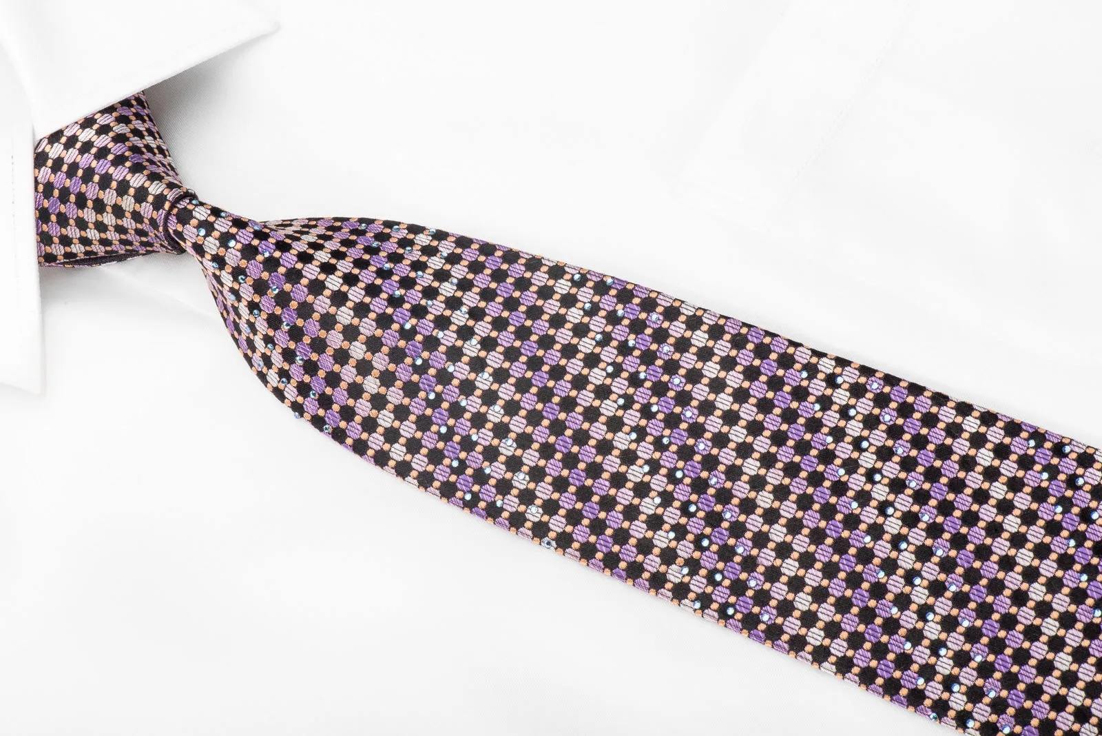 Perry Ellis Men's Crystal Silk Necktie Purple Orange Dots On Black
