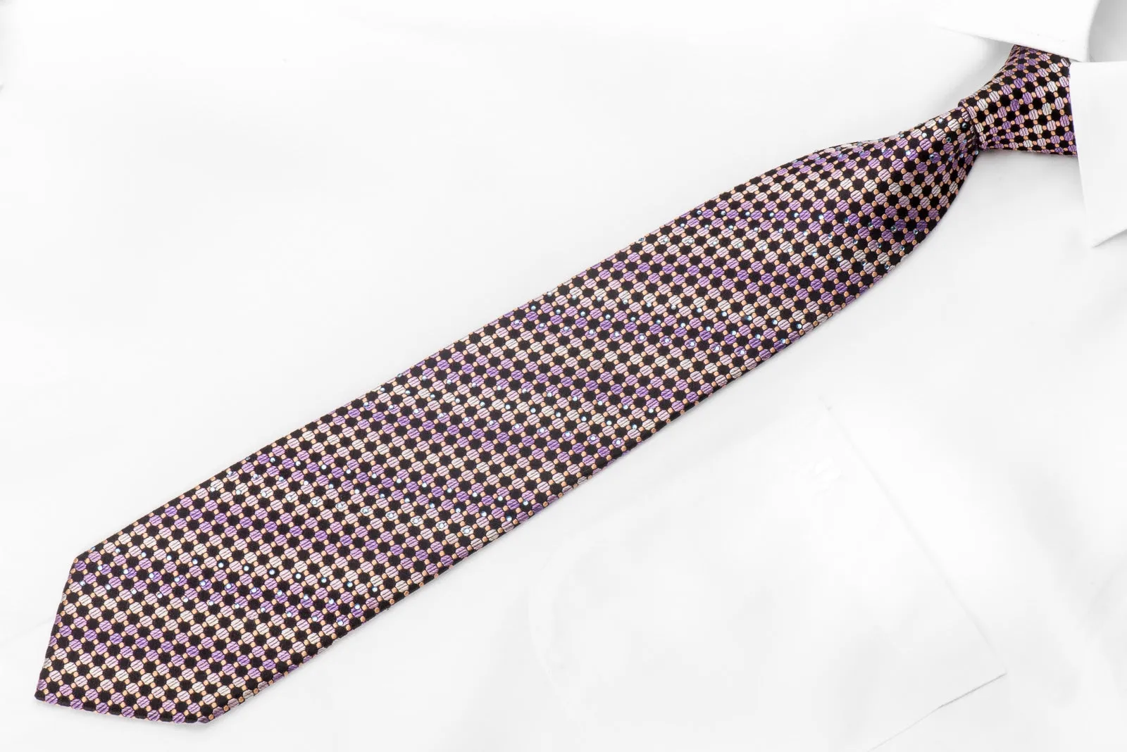Perry Ellis Men's Crystal Silk Necktie Purple Orange Dots On Black