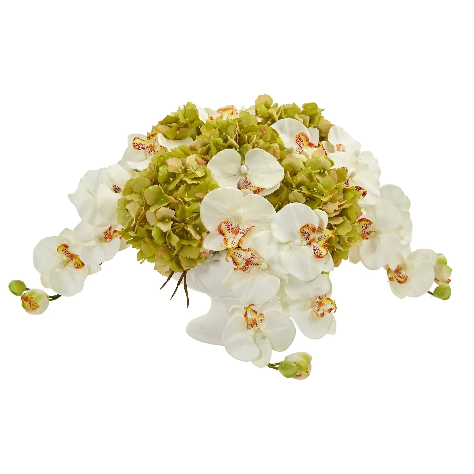 Phaleanopsis and Hydrangea Artificial Arrangement in Pedestal Urn