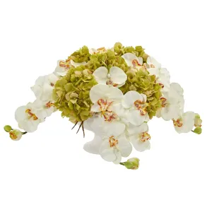 Phaleanopsis and Hydrangea Artificial Arrangement in Pedestal Urn