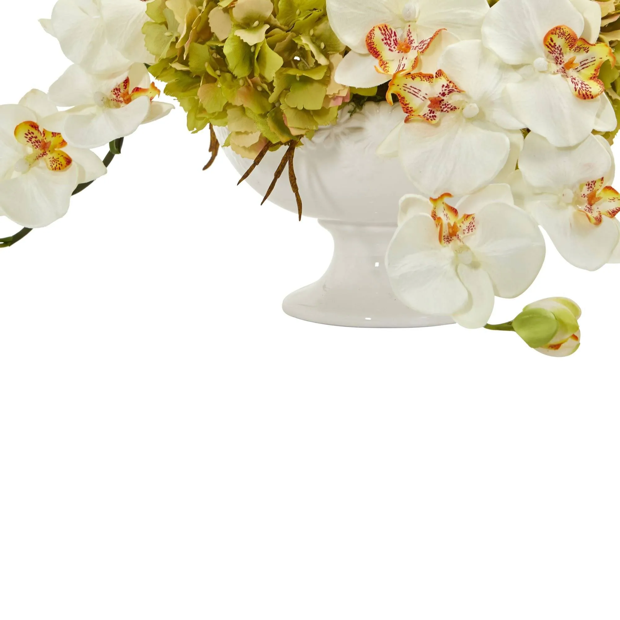 Phaleanopsis and Hydrangea Artificial Arrangement in Pedestal Urn