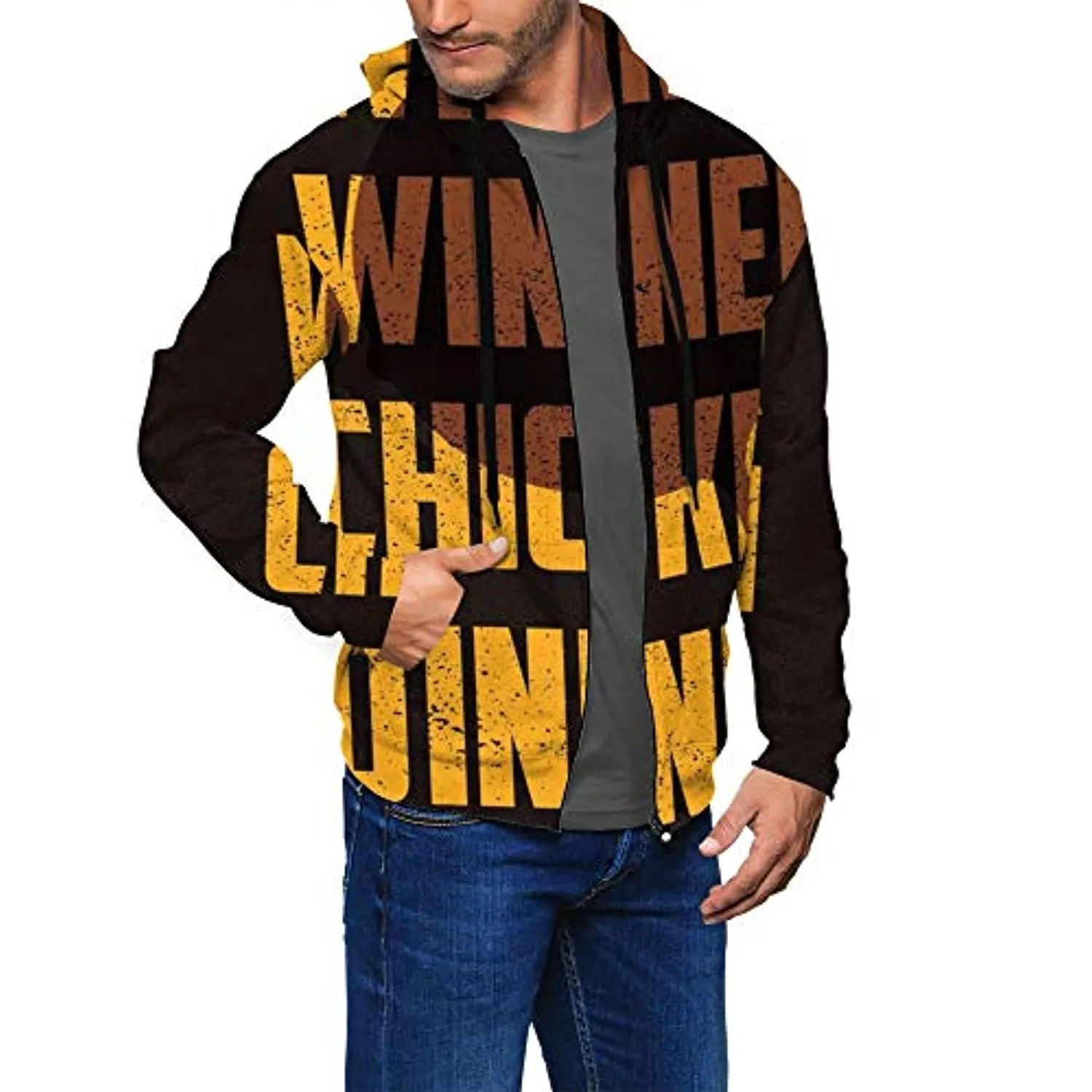 PUBG Hoodies - 3D Print Game Playerunknown's Battlegrounds Winner Winner Chicken Dinner Zipper Jacket with Pockets
