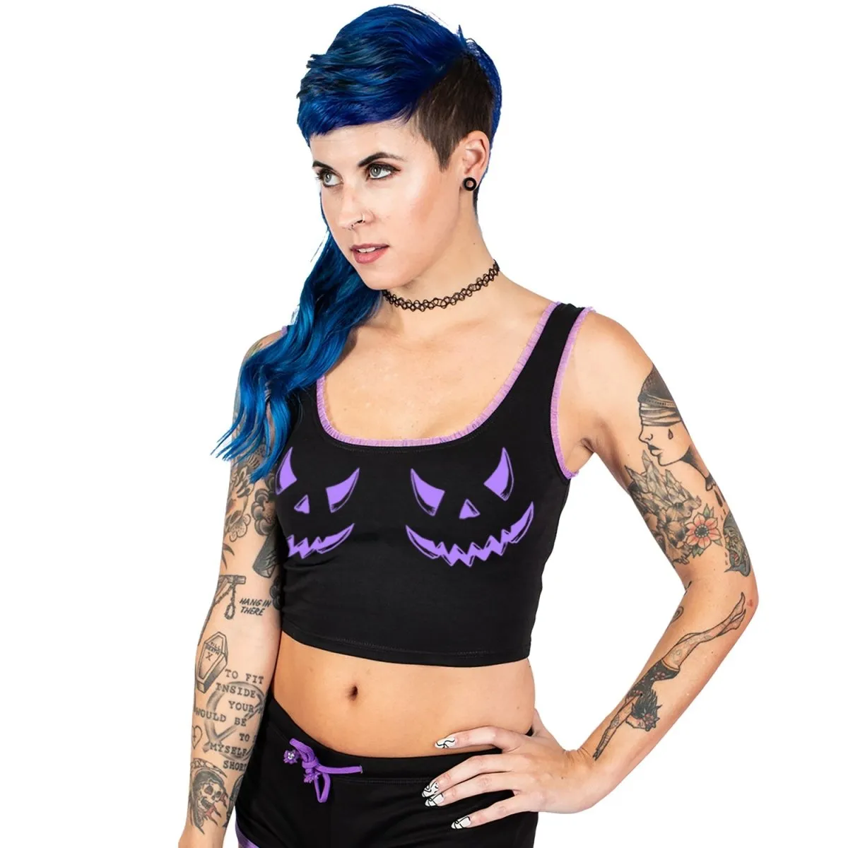 Pumpkin Face Purple Lace Crop Cami