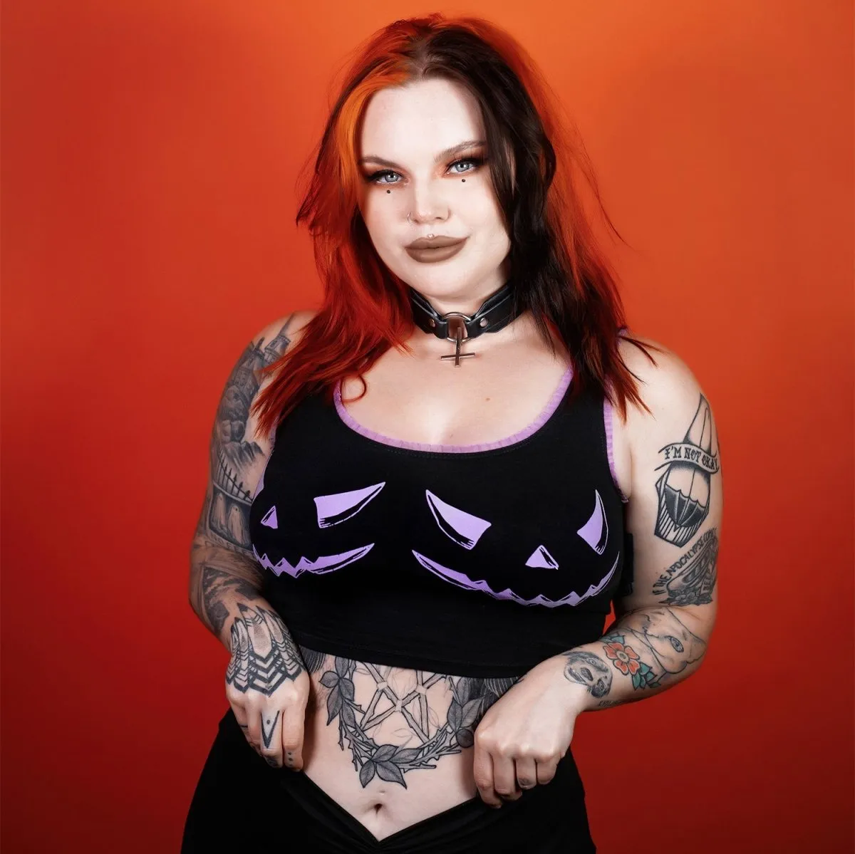 Pumpkin Face Purple Lace Crop Cami