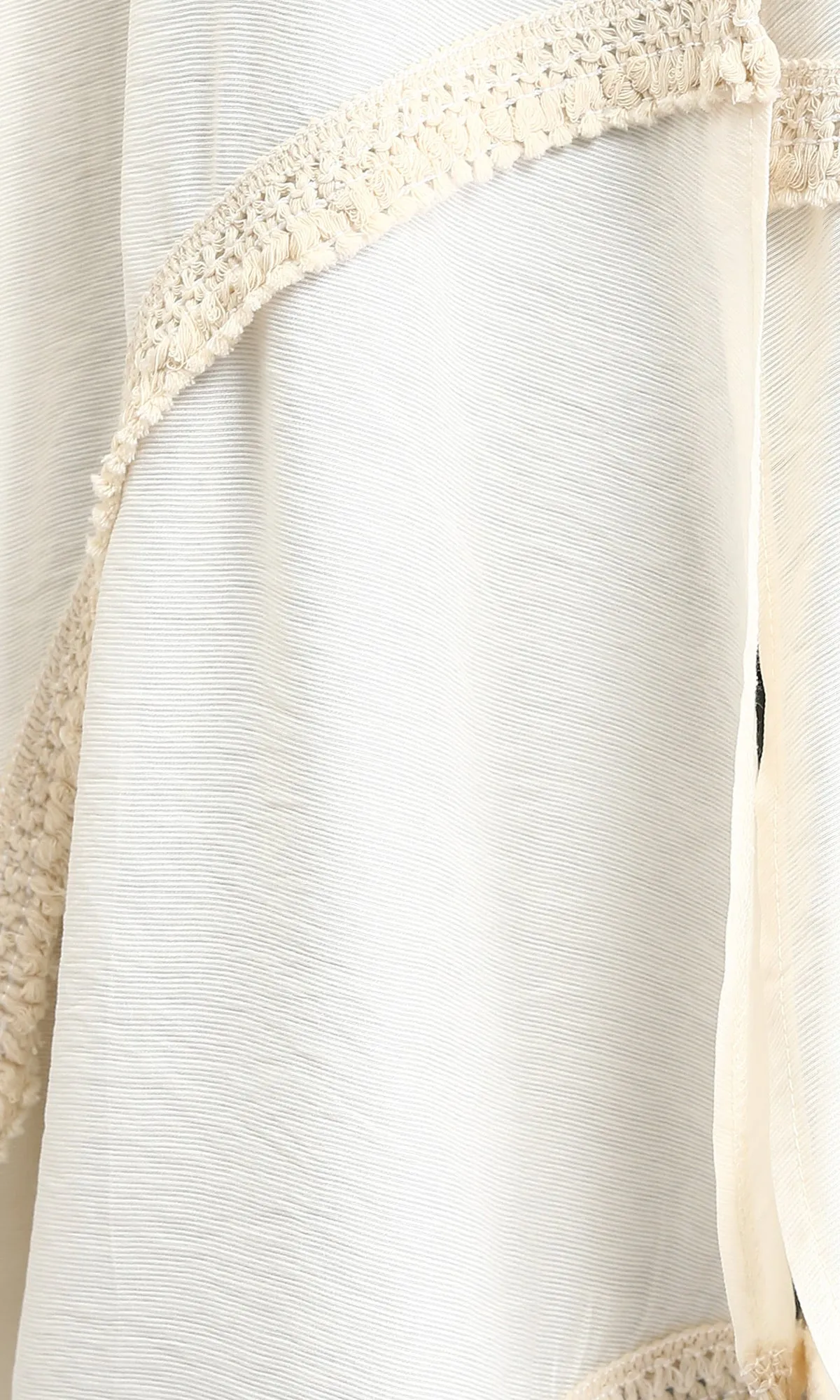 R206345 - Loose Kimono with Stitched Tassels - Light Beige