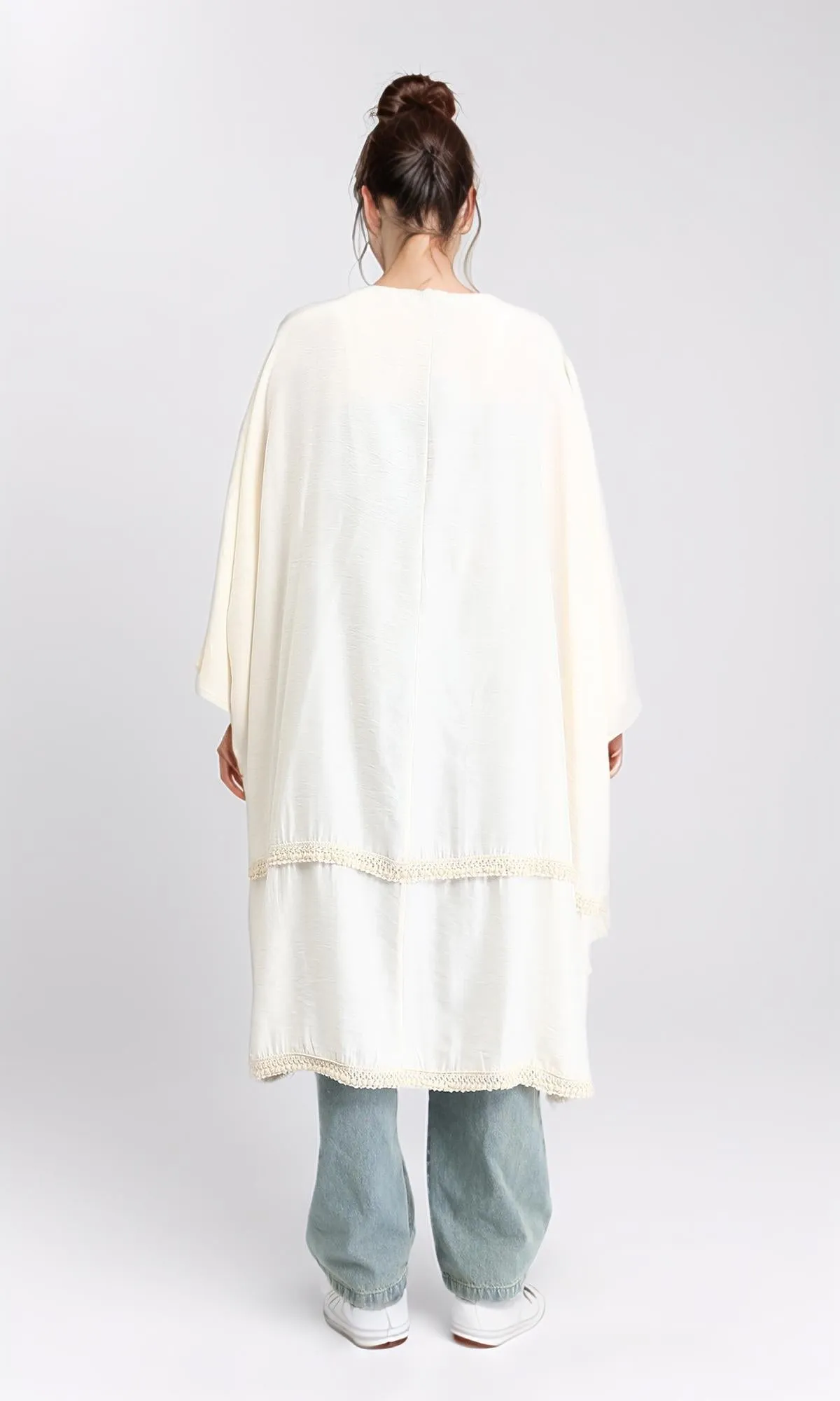 R206345 - Loose Kimono with Stitched Tassels - Light Beige