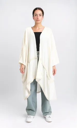 R206345 - Loose Kimono with Stitched Tassels - Light Beige