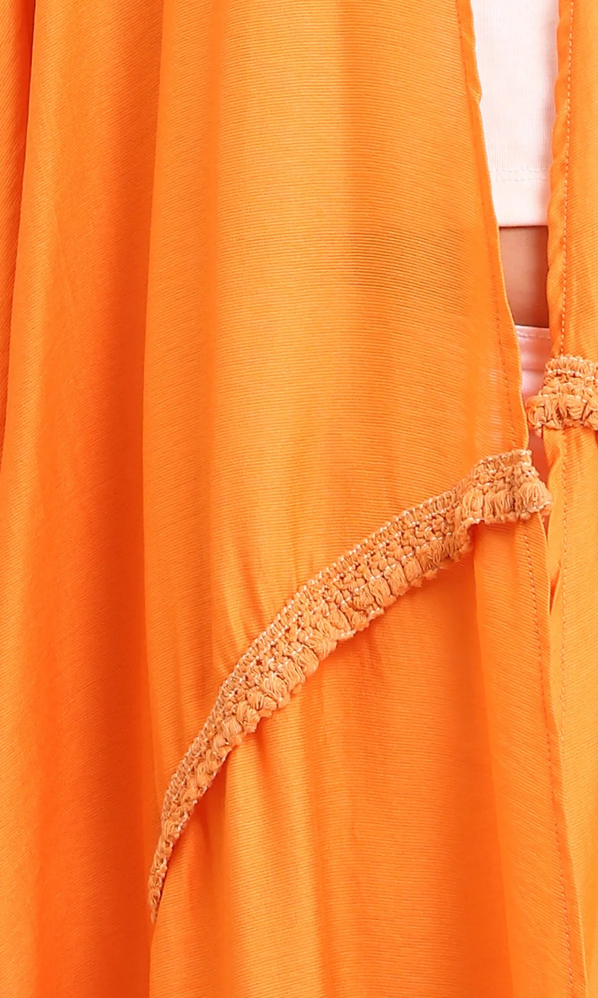 R206346 - Loose Kimono with Stitched Tassels - Orange