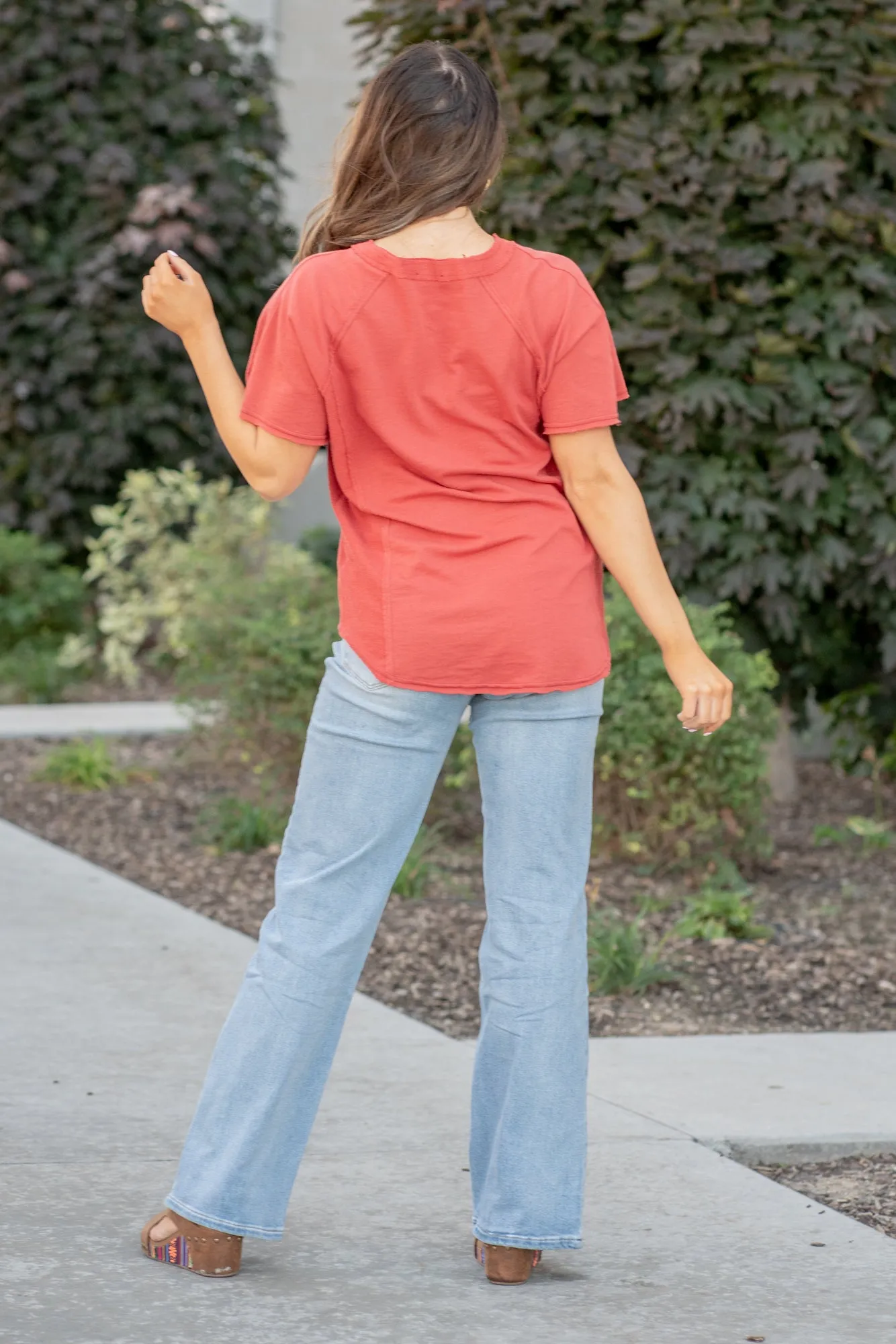 Raglan Henley Top - Brick Red