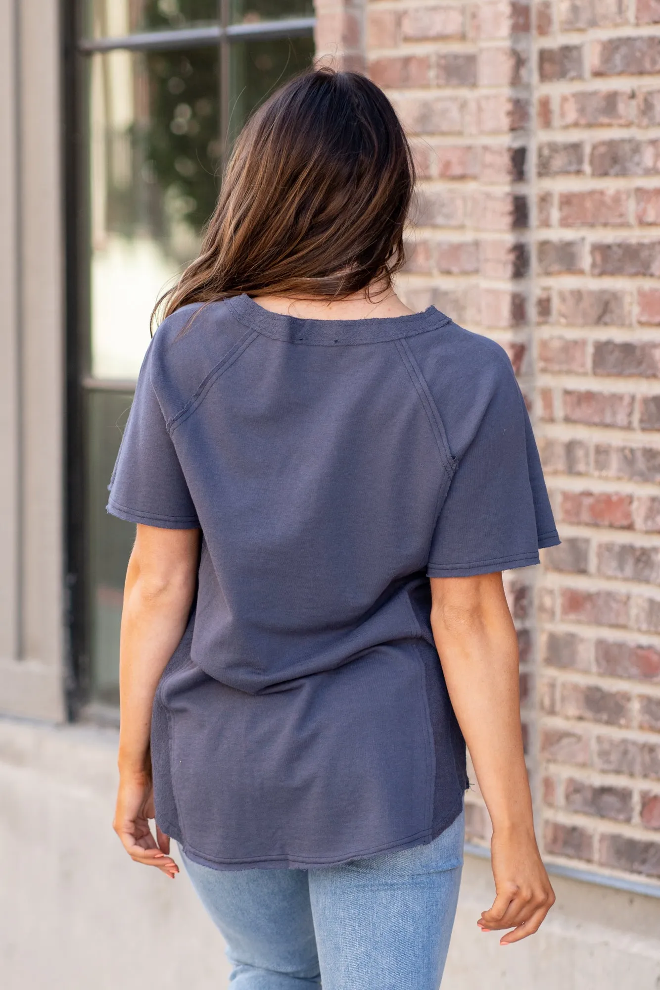 Raglan Henley Top - Slate Grey