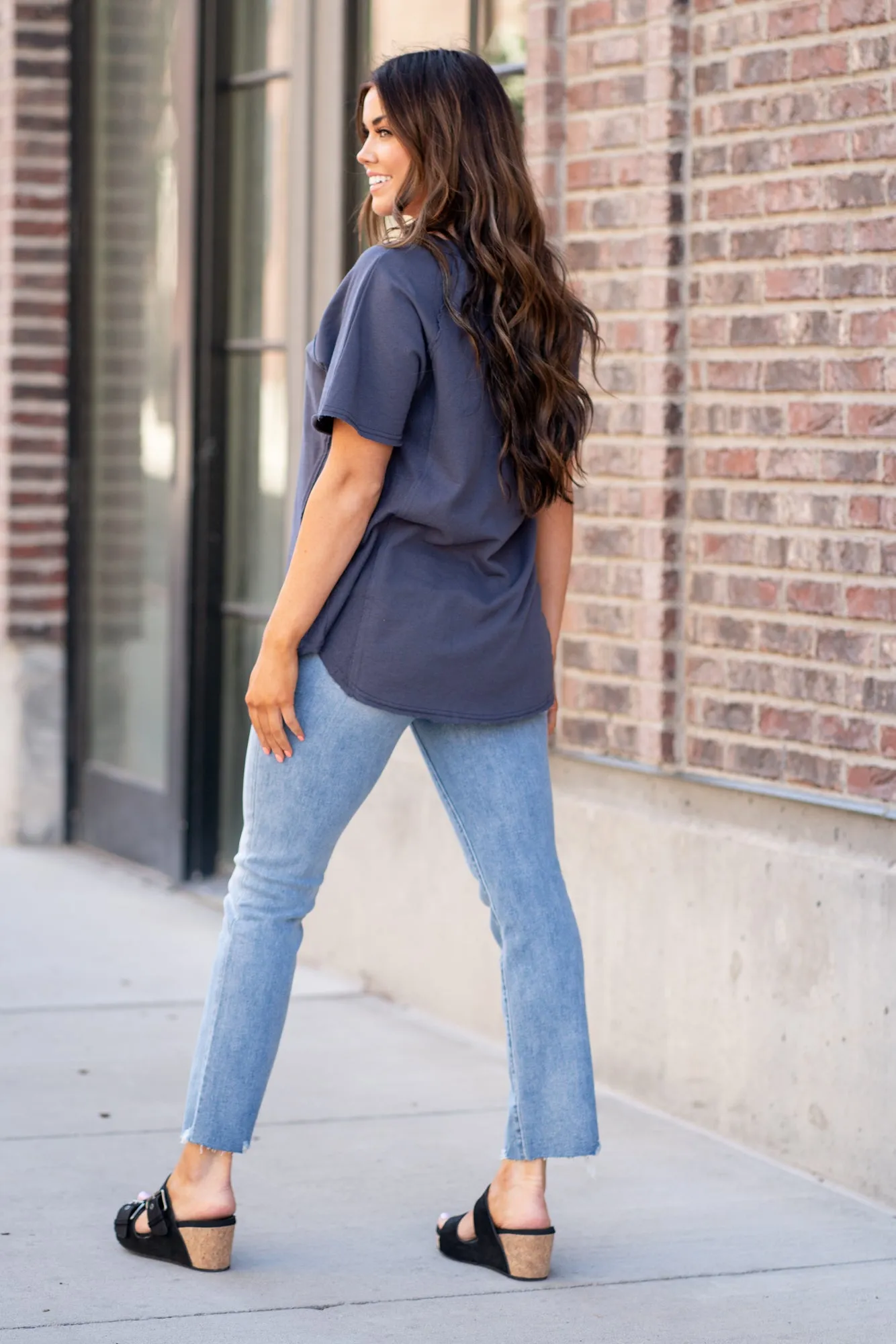 Raglan Henley Top - Slate Grey