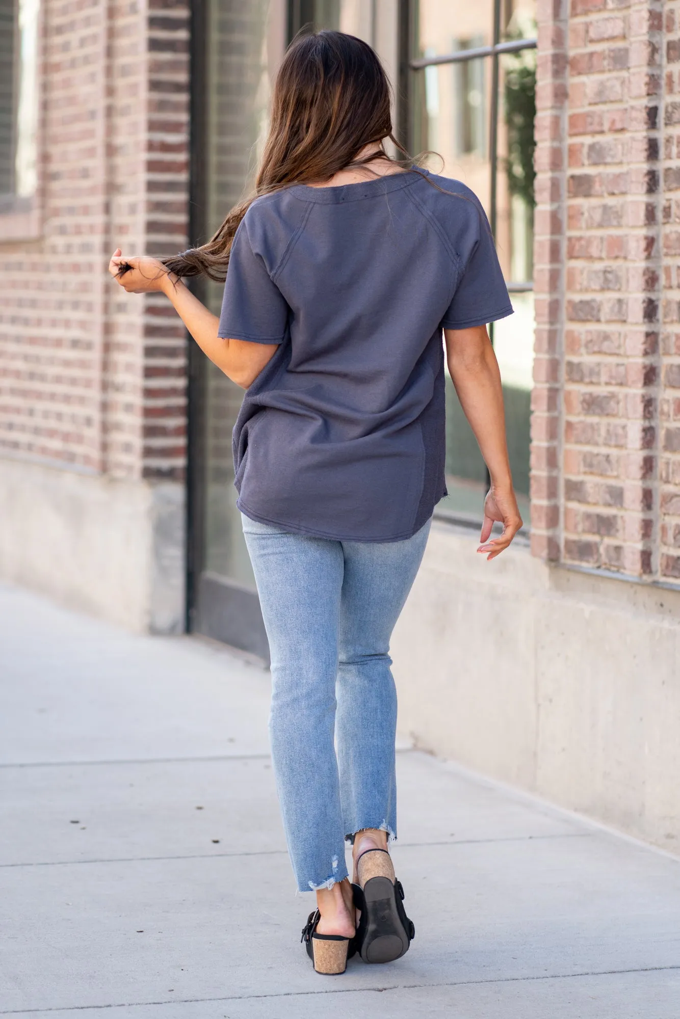 Raglan Henley Top - Slate Grey