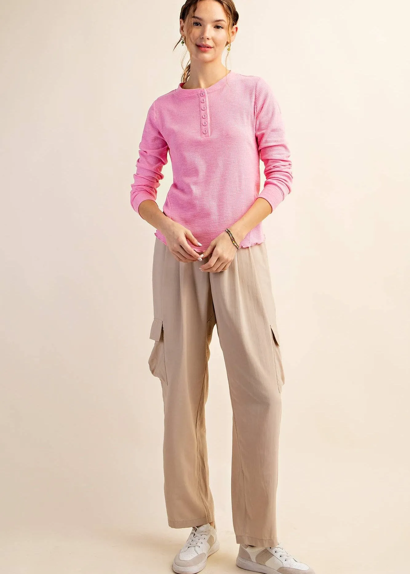 Ribbed Pink Henley Top