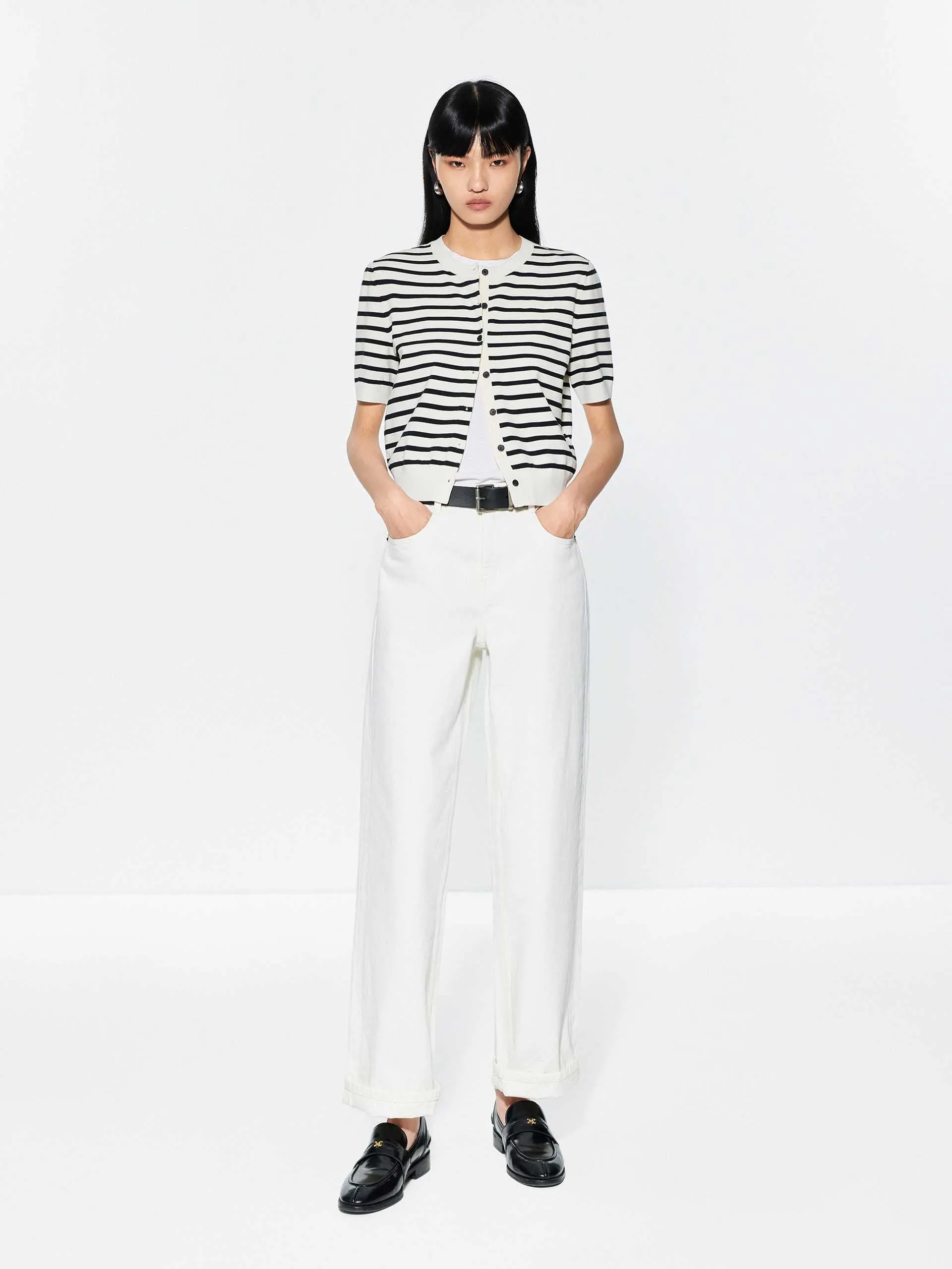 Round Neck Striped Cardigan