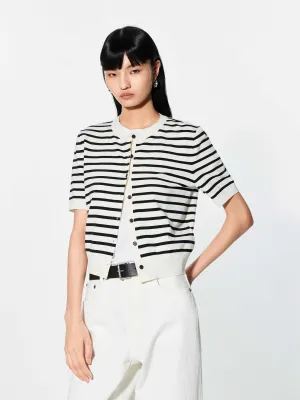 Round Neck Striped Cardigan